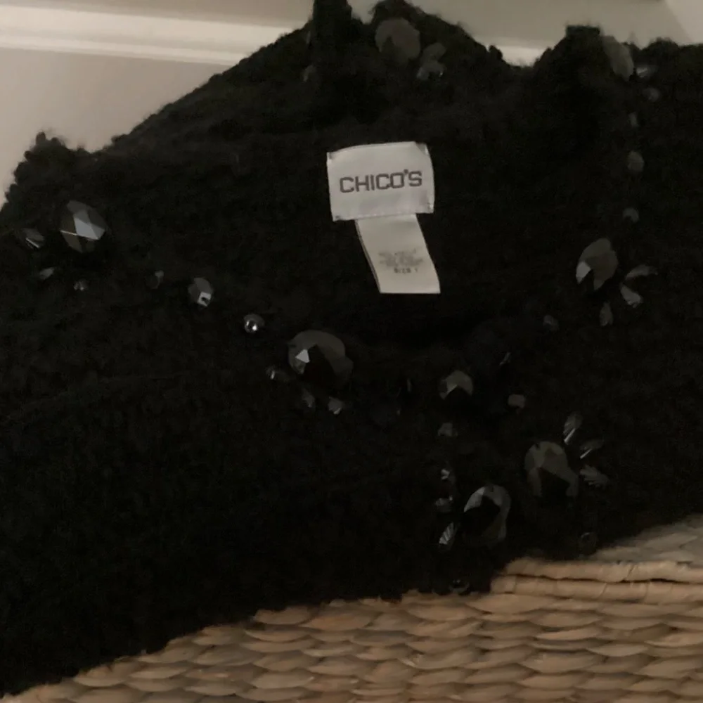 Chico’s Cardigan Sweater Size 1 Black With Embellishments Preppy! Classic! - Picture 4 of 16